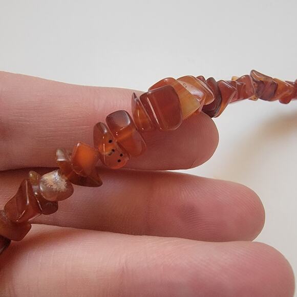 Vintage Carnelian Chip Bead Necklace 36 Inch Natural Red Brown Gemstone Strand - Picture 5 of 10